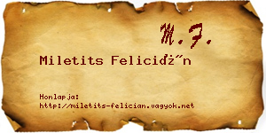 Miletits Felicián névjegykártya
